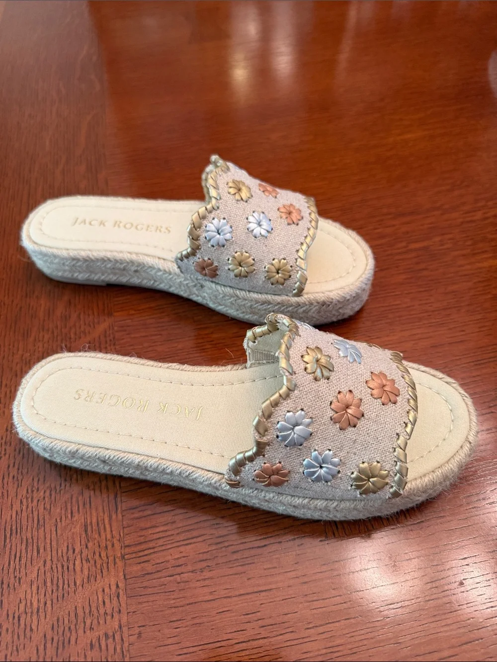 Jack Rogers Palmer Embroidered Floral Espadrille Platform Slides Sandal Size 6